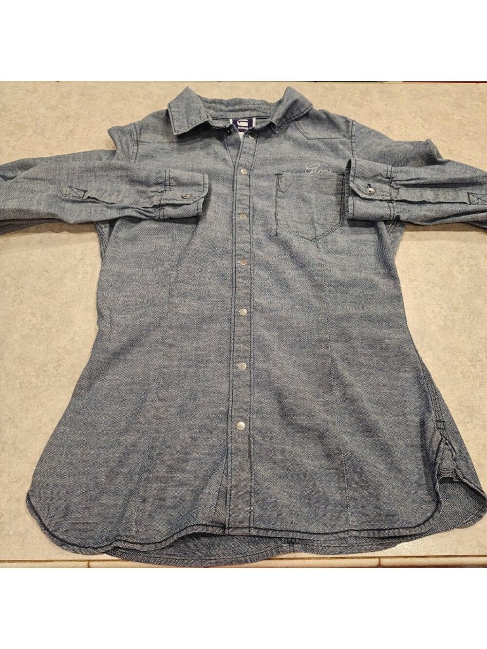G-Star RAW Cavalry Denim Shirt Womens XS Blue Slim Snap Front Long Sleeve